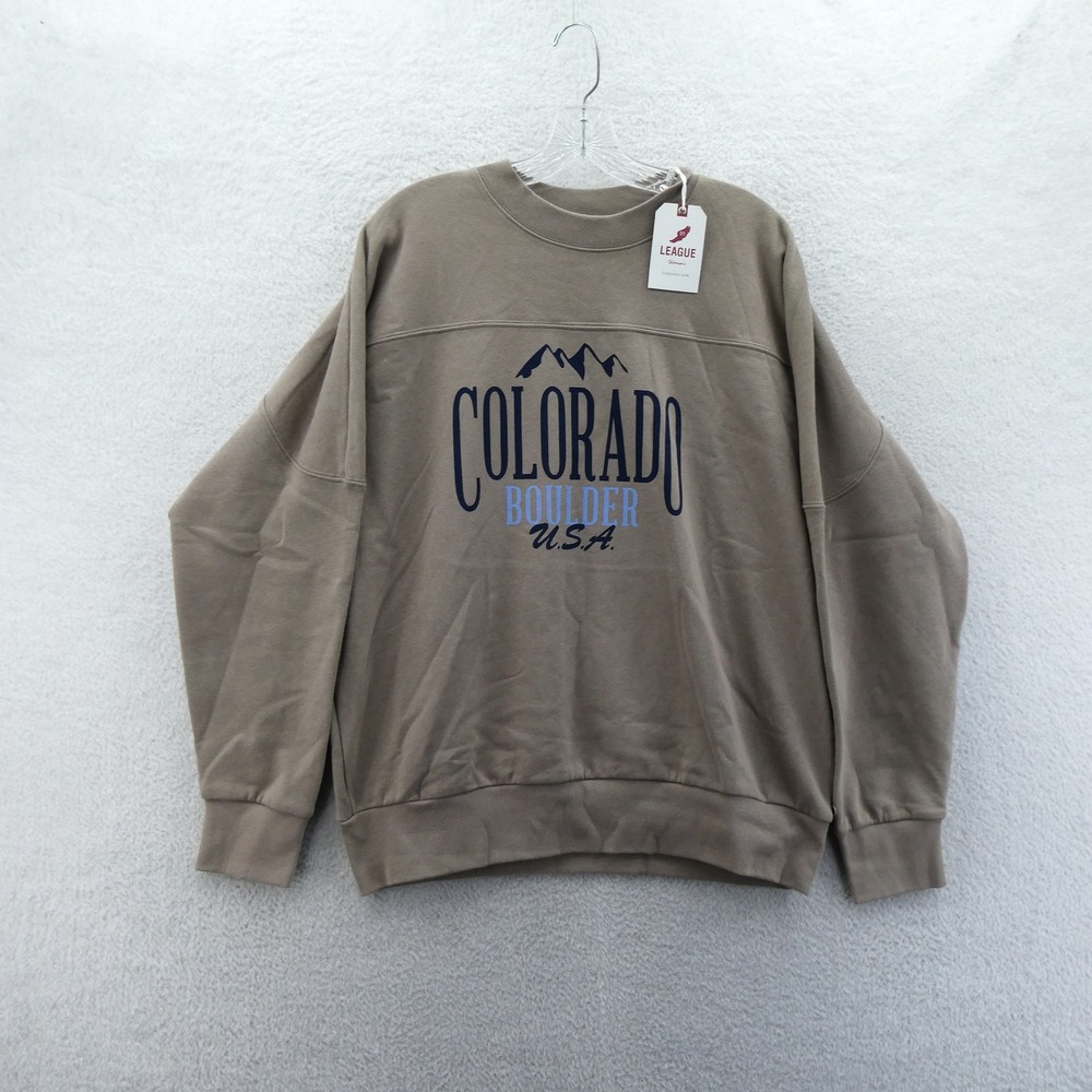 League Womens Medium‎ Colorado Boulder USA Sweatshirt Taupe Brown Crew Neck New